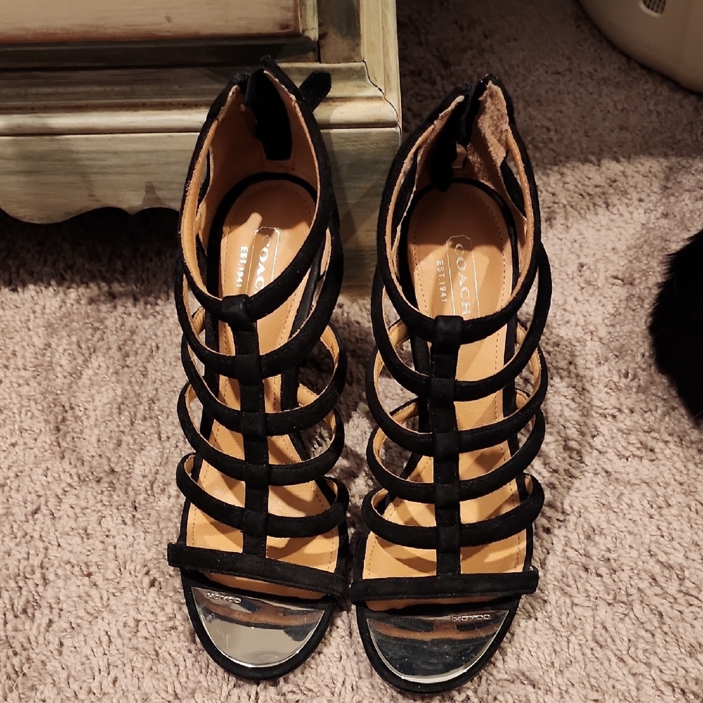 Coach Black Stiletto Heels with Cage Design